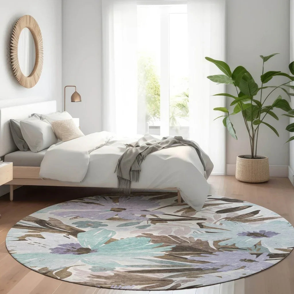 LOOMLAN Rugs Handetta Brown Washable Indoor-Outdoor Rug