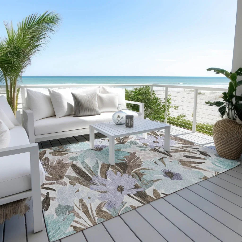 LOOMLAN Rugs Handetta Brown Washable Indoor-Outdoor Rug