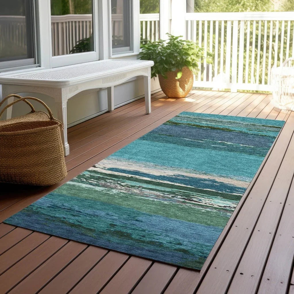 LOOMLAN Rugs Havari Teal Washable Indoor-Outdoor Rug