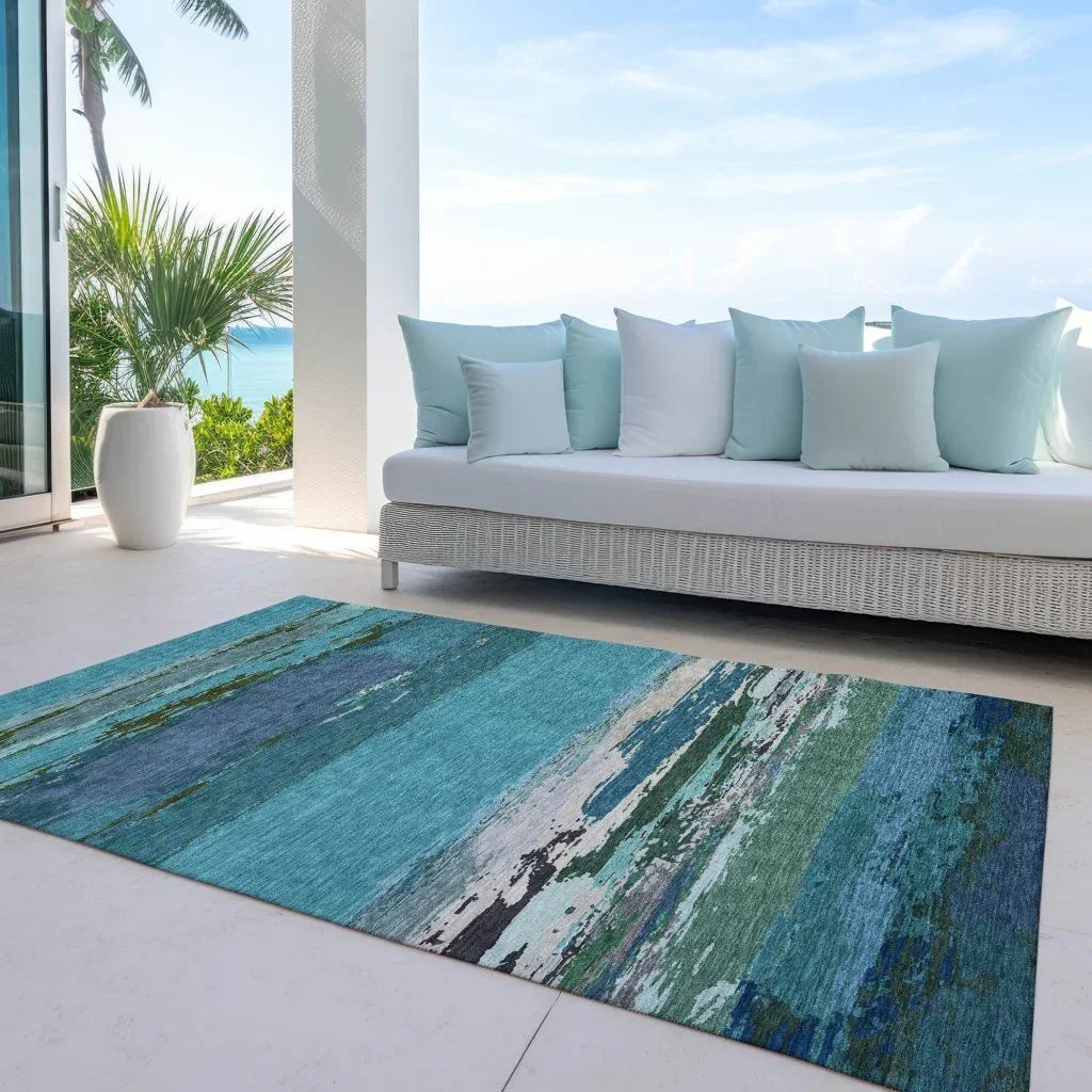 LOOMLAN Rugs Havari Teal Washable Indoor-Outdoor Rug