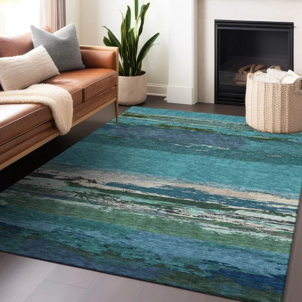 LOOMLAN Rugs Havari Teal Washable Indoor-Outdoor Rug
