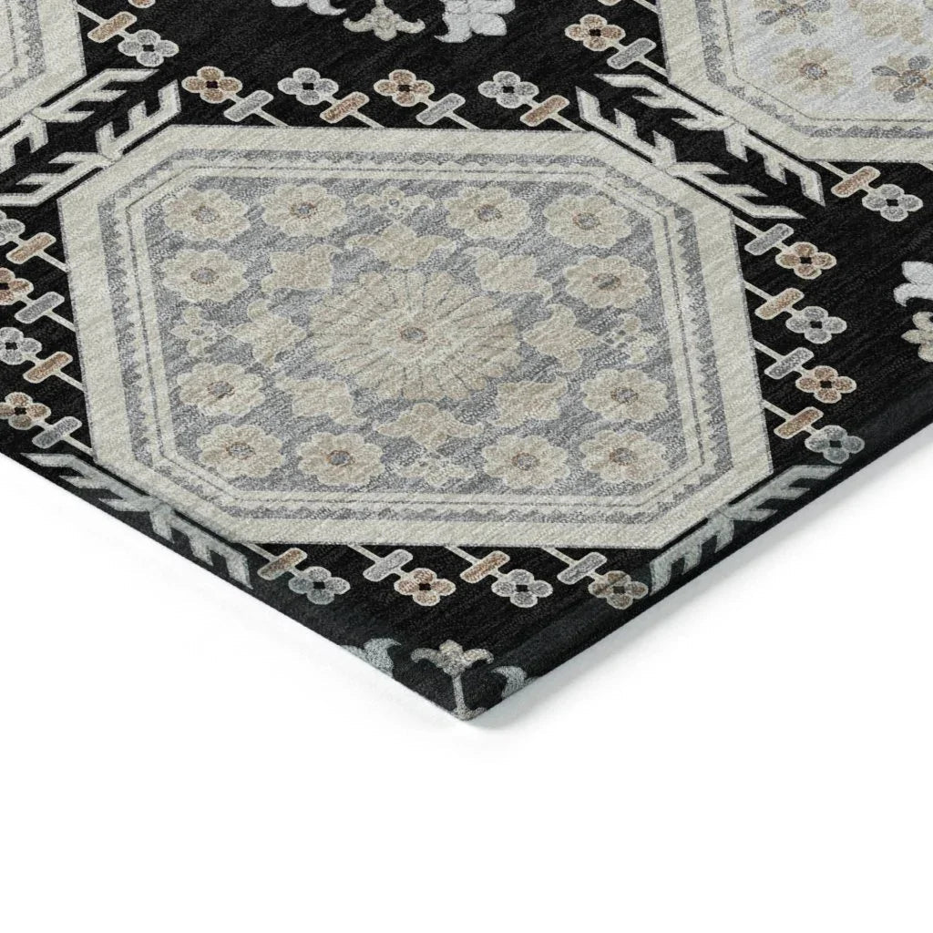 LOOMLAN Rugs Henriette Black Washable Indoor-Outdoor Rug