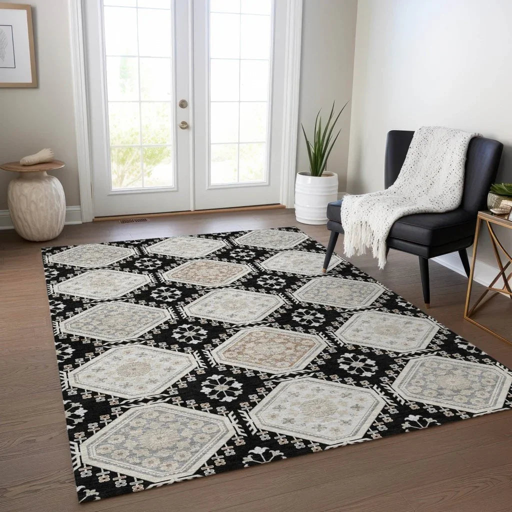 LOOMLAN Rugs Henriette Black Washable Indoor-Outdoor Rug