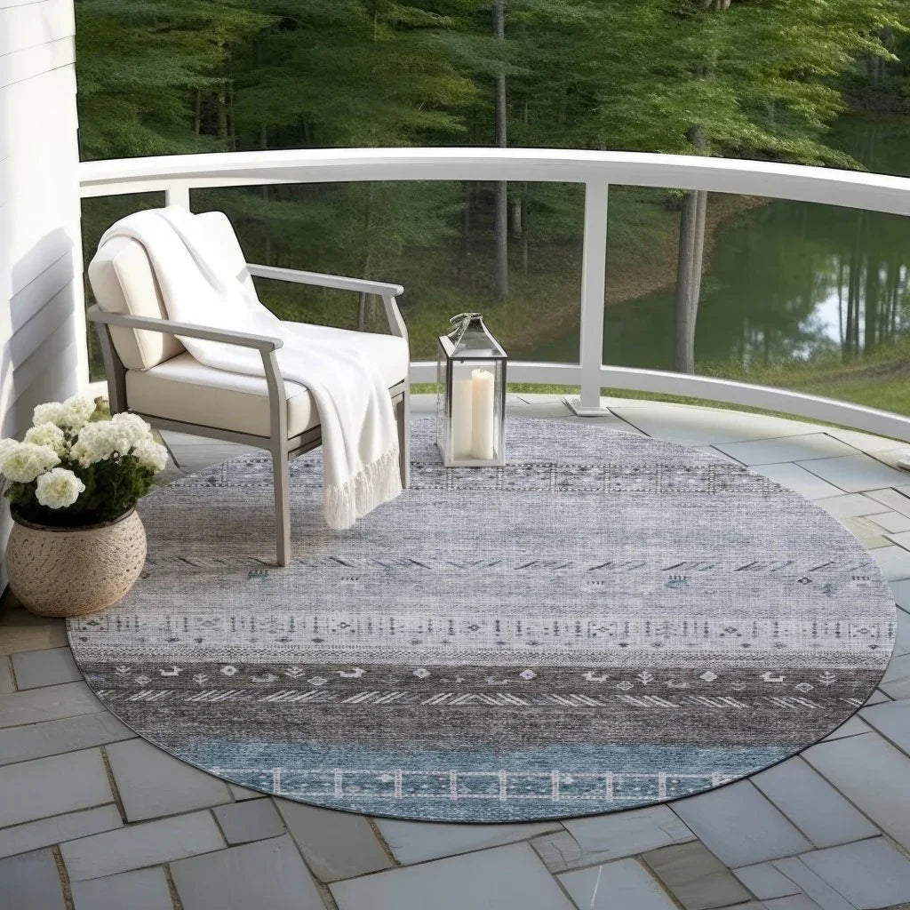 LOOMLAN Rugs Hilda Blue Washable Indoor-Outdoor Rug
