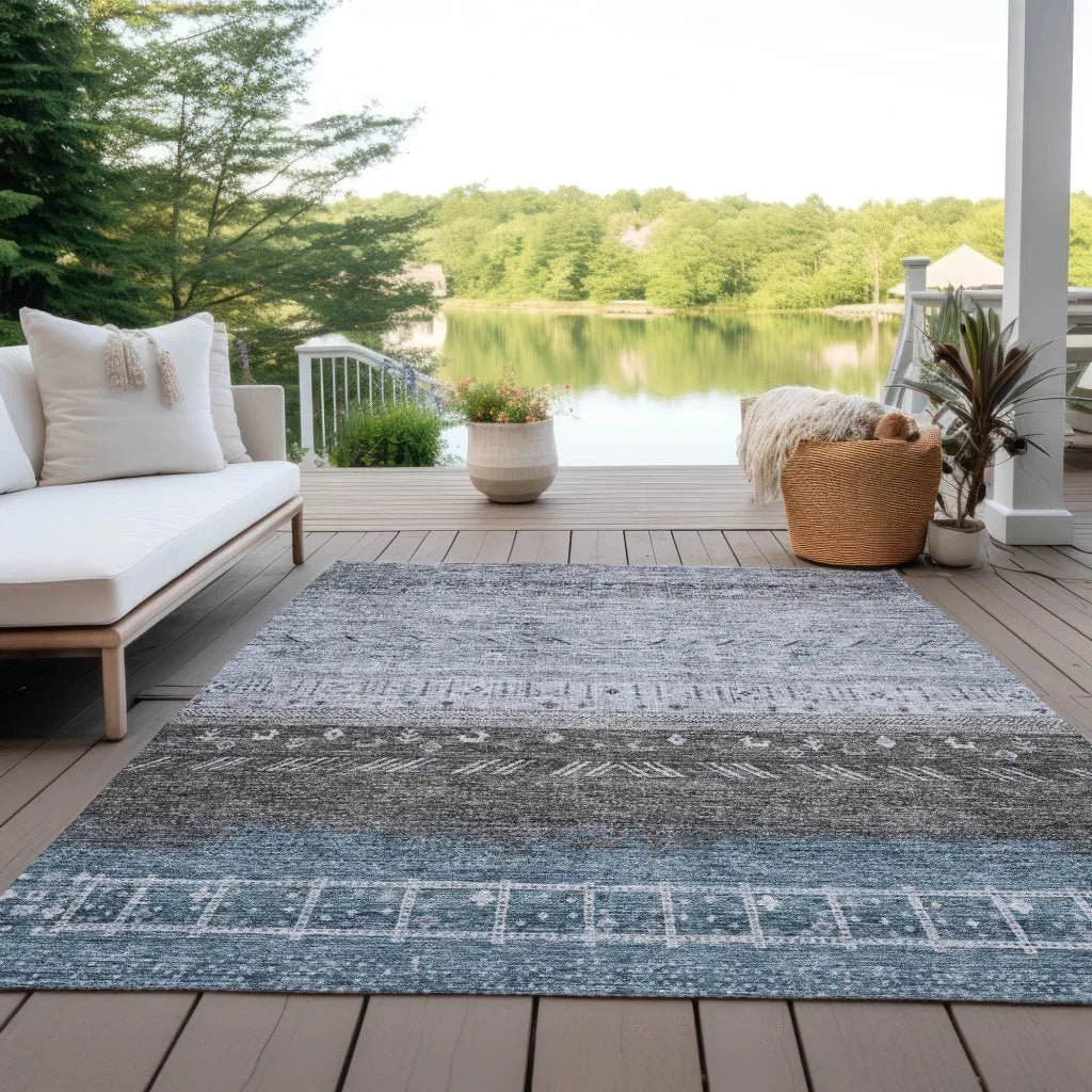 LOOMLAN Rugs Hilda Blue Washable Indoor-Outdoor Rug