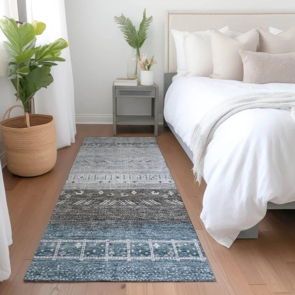 LOOMLAN Rugs Hilda Blue Washable Indoor-Outdoor Rug