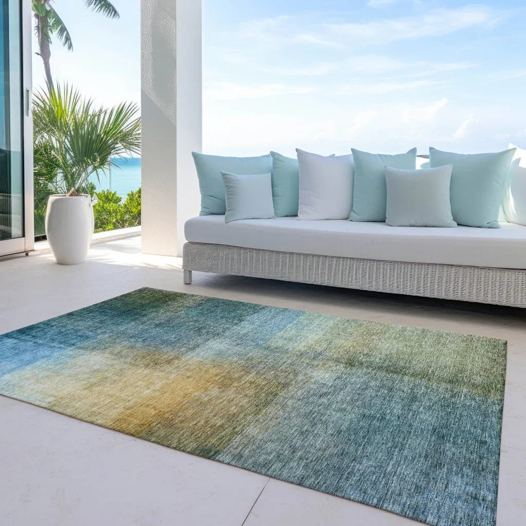 LOOMLAN Rugs Hue Blue Washable Indoor-Outdoor Rug