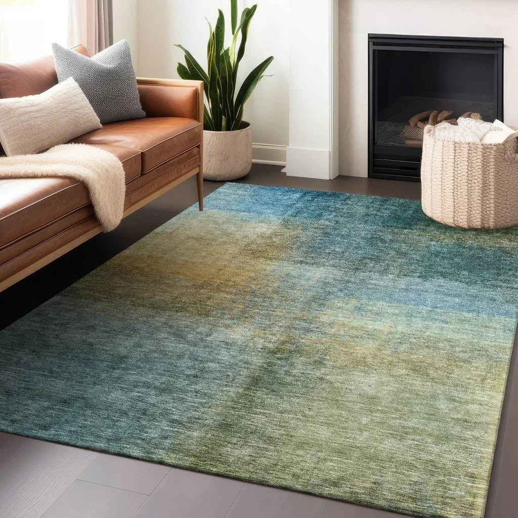 LOOMLAN Rugs Hue Blue Washable Indoor-Outdoor Rug