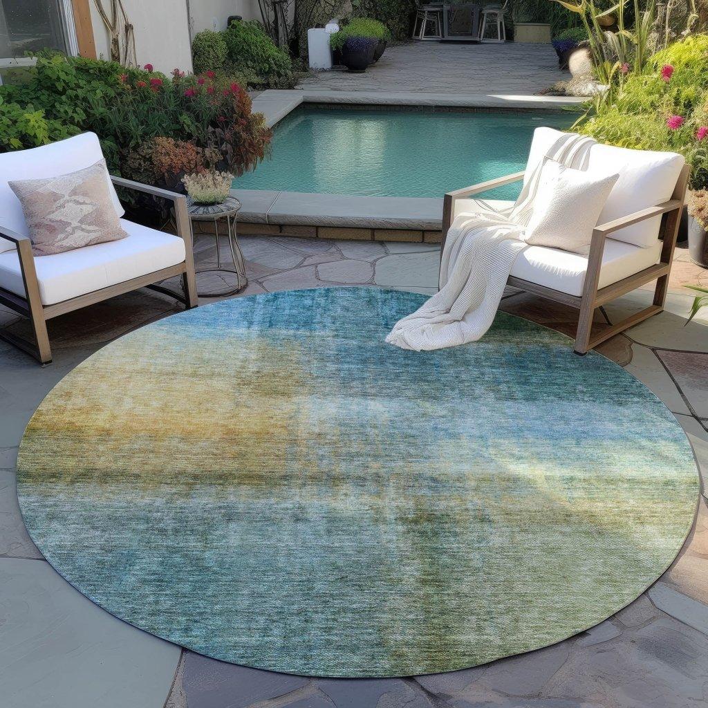 LOOMLAN Rugs Hue Blue Washable Indoor-Outdoor Rug