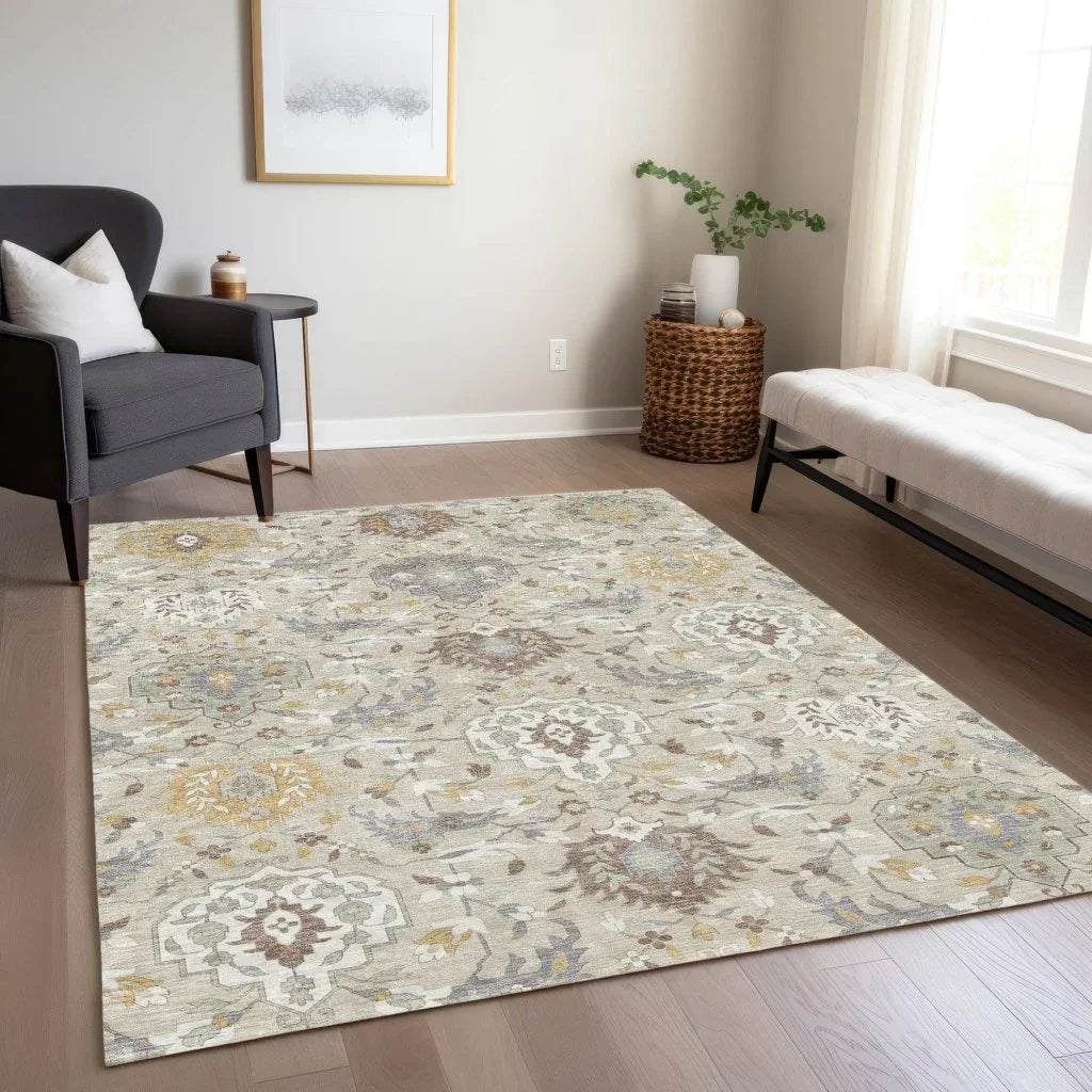 LOOMLAN Rugs Ilyara Beige Washable Indoor-Outdoor Rug