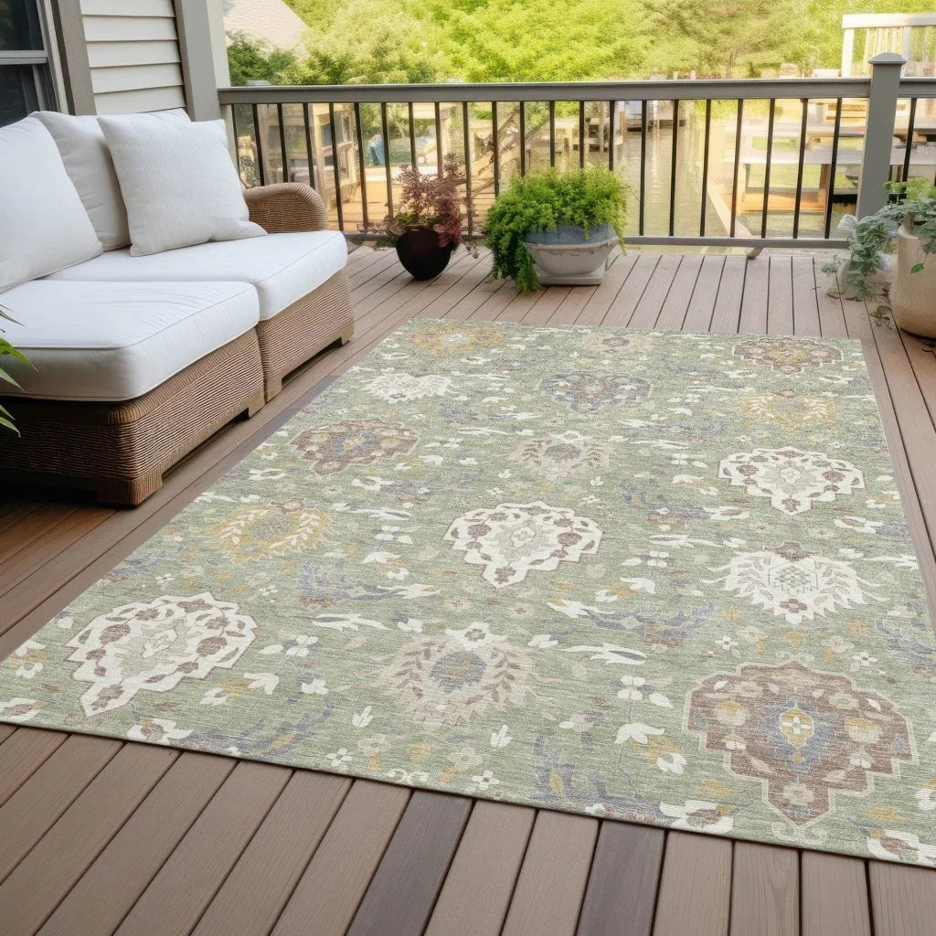 LOOMLAN Rugs Ilyara Green Washable Indoor-Outdoor Rug