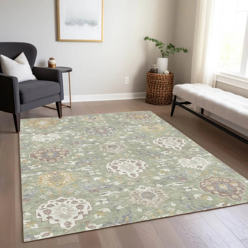 LOOMLAN Rugs Ilyara Green Washable Indoor-Outdoor Rug