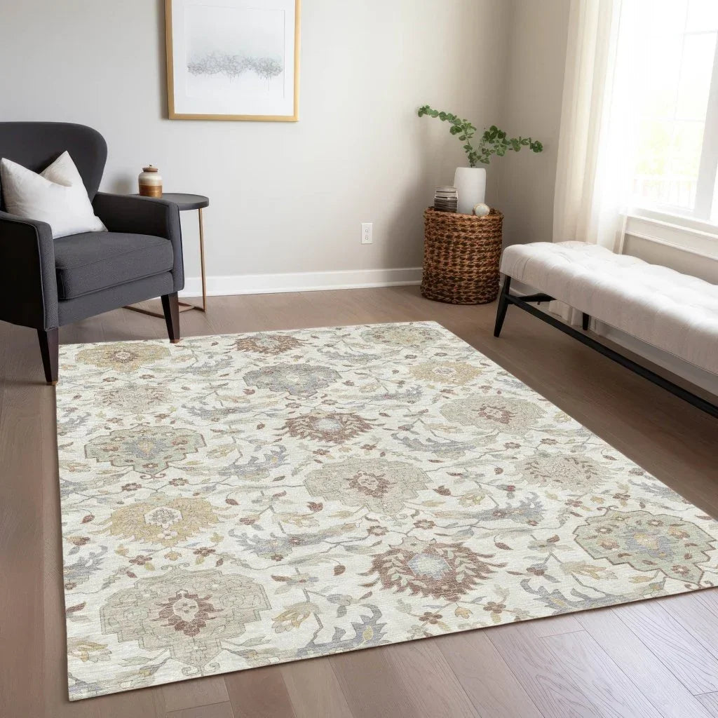 LOOMLAN Rugs Ilyara Ivory Washable Indoor-Outdoor Rug