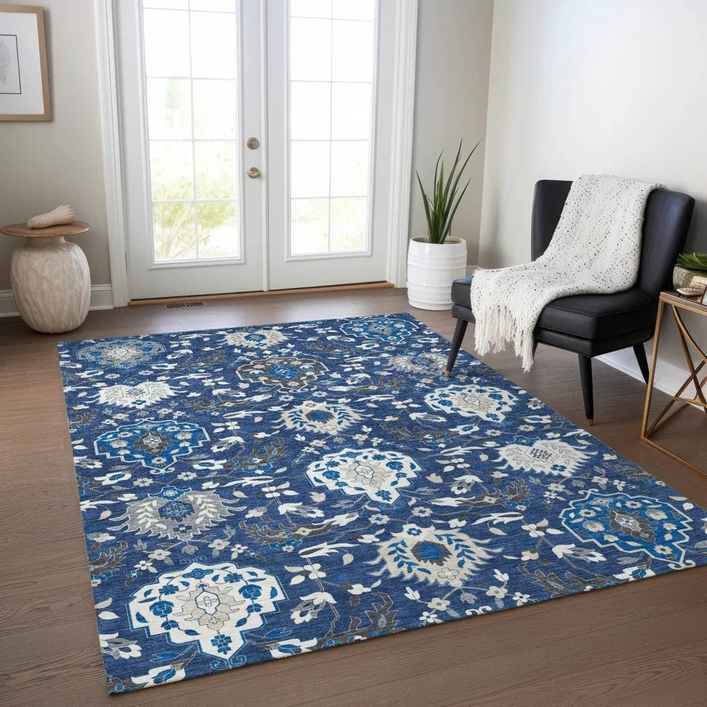 LOOMLAN Rugs Ilyara Navy Washable Indoor-Outdoor Rug