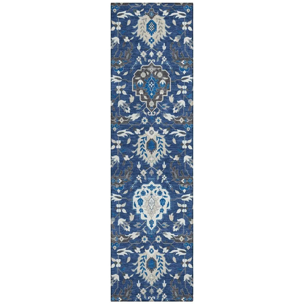 LOOMLAN Rugs Ilyara Navy Washable Indoor-Outdoor Rug