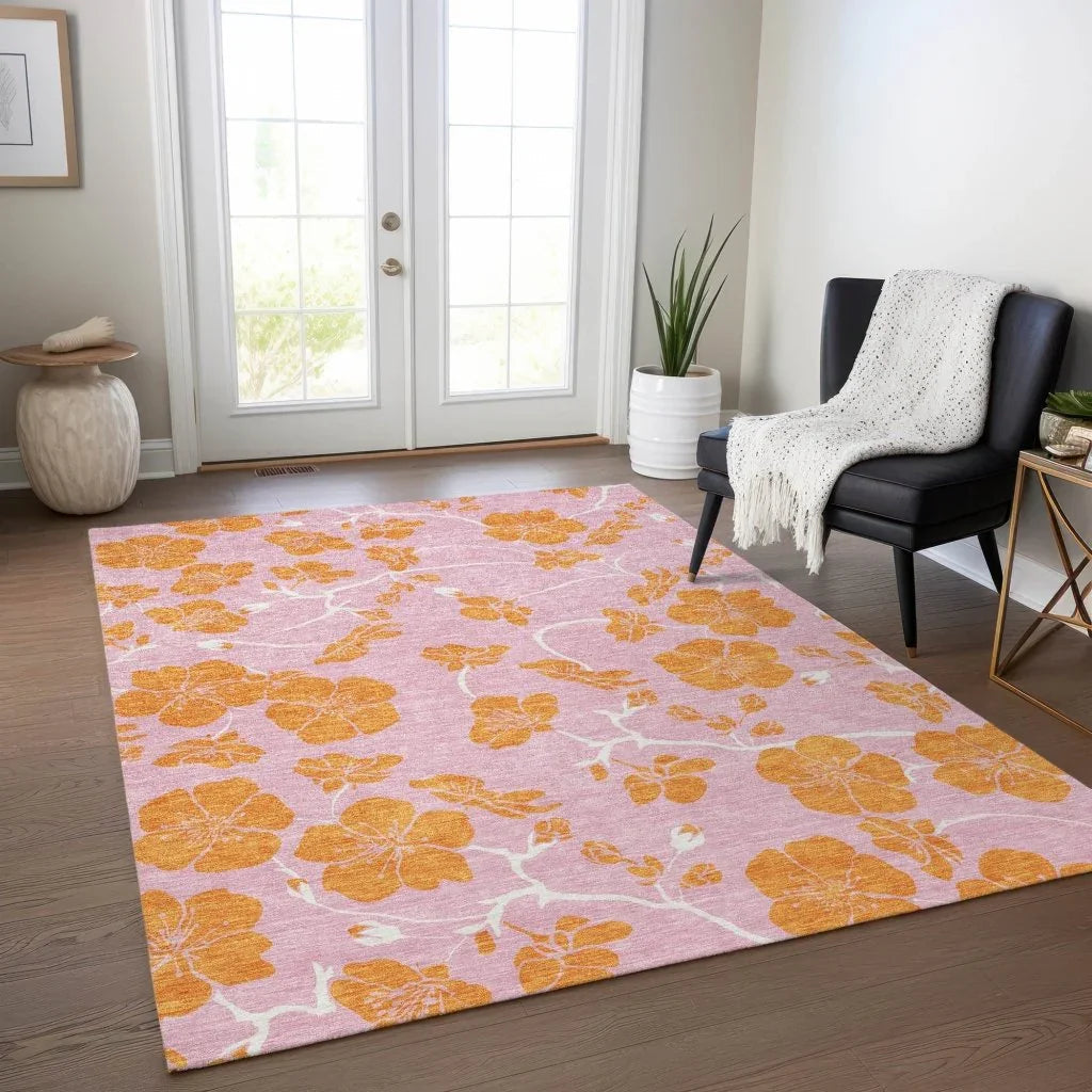 LOOMLAN Rugs Inoa Pink Washable Indoor-Outdoor Rug