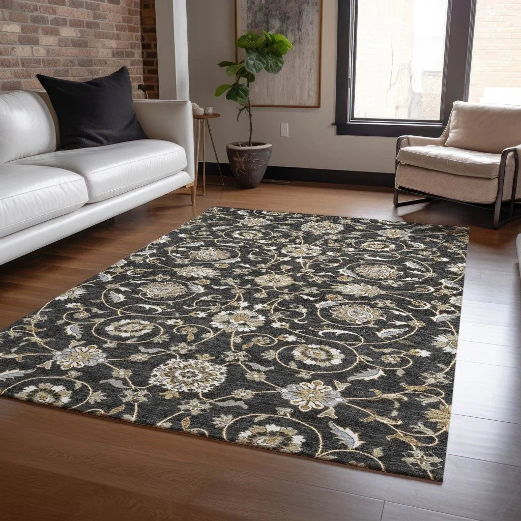 LOOMLAN Rugs Irene Black Washable Indoor-Outdoor Rug