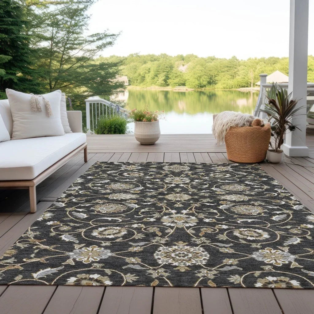 LOOMLAN Rugs Irene Black Washable Indoor-Outdoor Rug