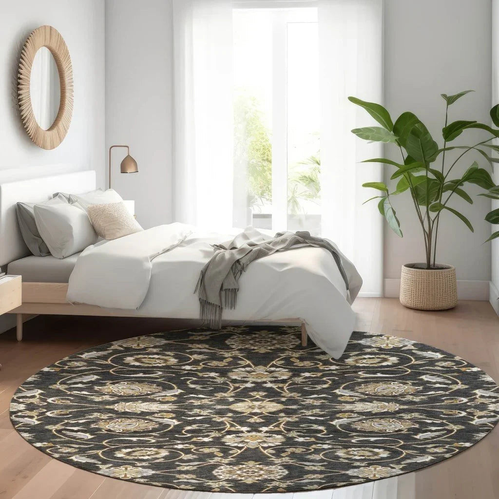 LOOMLAN Rugs Irene Black Washable Indoor-Outdoor Rug