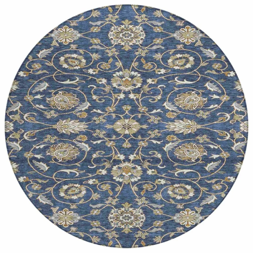 LOOMLAN Rugs Irene Blue Washable Indoor-Outdoor Rug