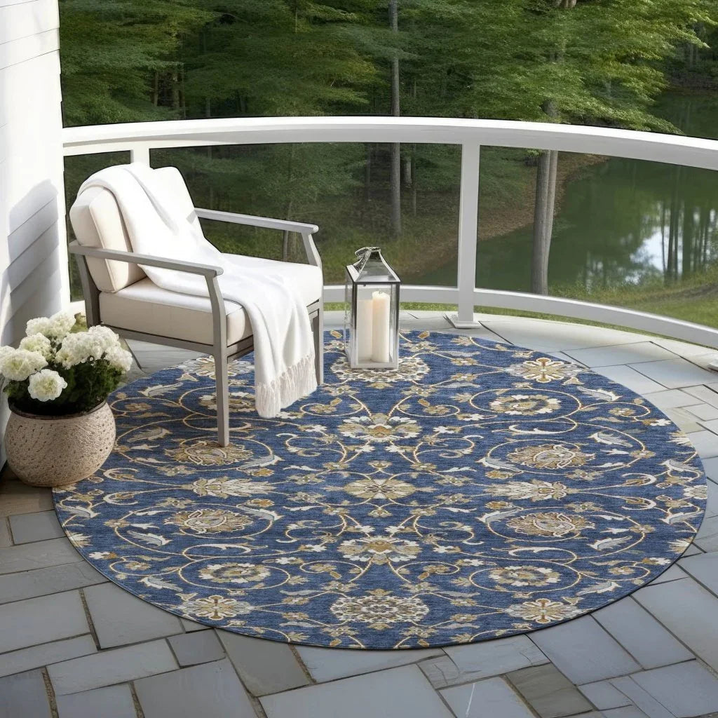 LOOMLAN Rugs Irene Blue Washable Indoor-Outdoor Rug