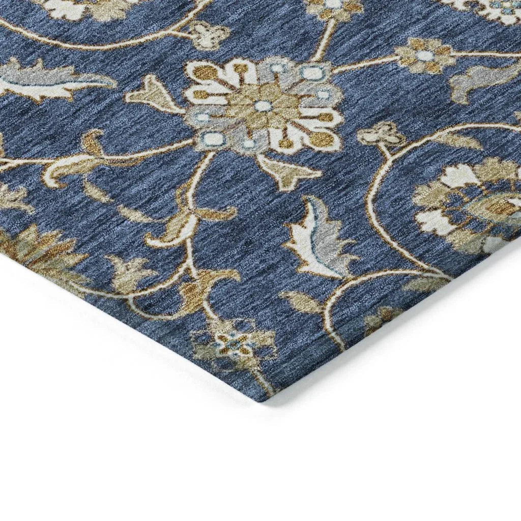 LOOMLAN Rugs Irene Blue Washable Indoor-Outdoor Rug