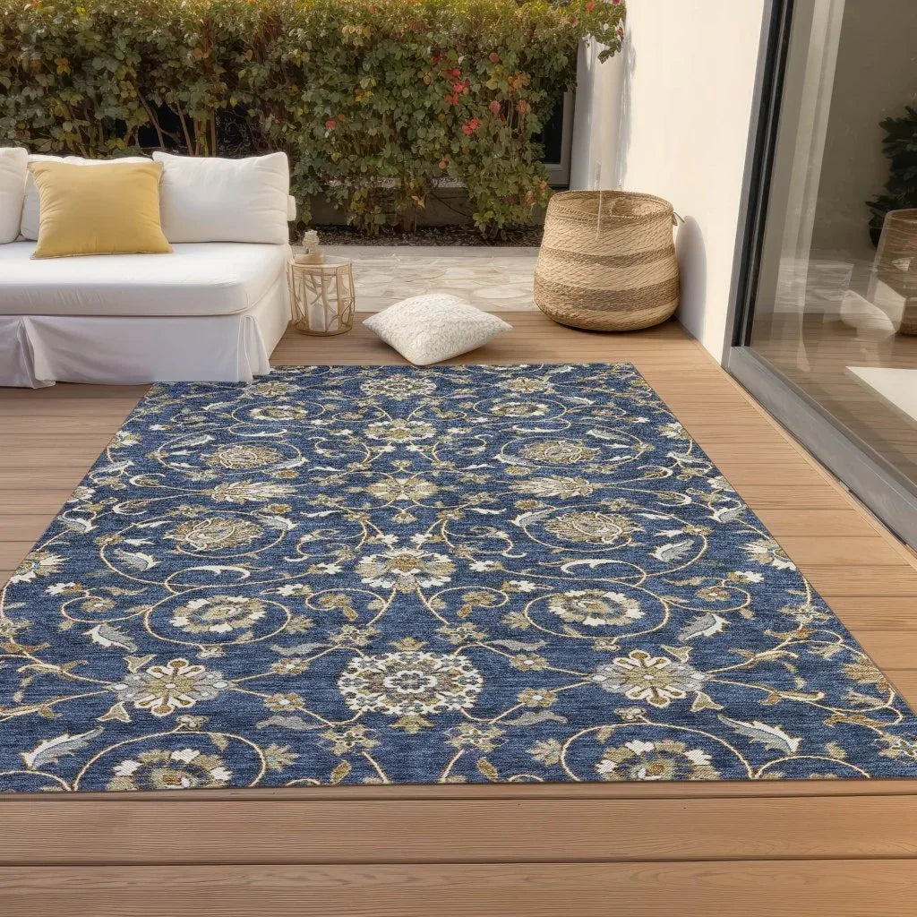 LOOMLAN Rugs Irene Blue Washable Indoor-Outdoor Rug