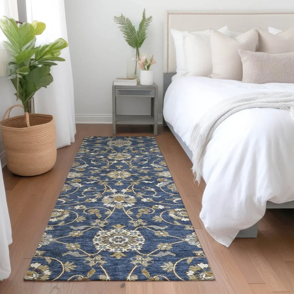 LOOMLAN Rugs Irene Blue Washable Indoor-Outdoor Rug