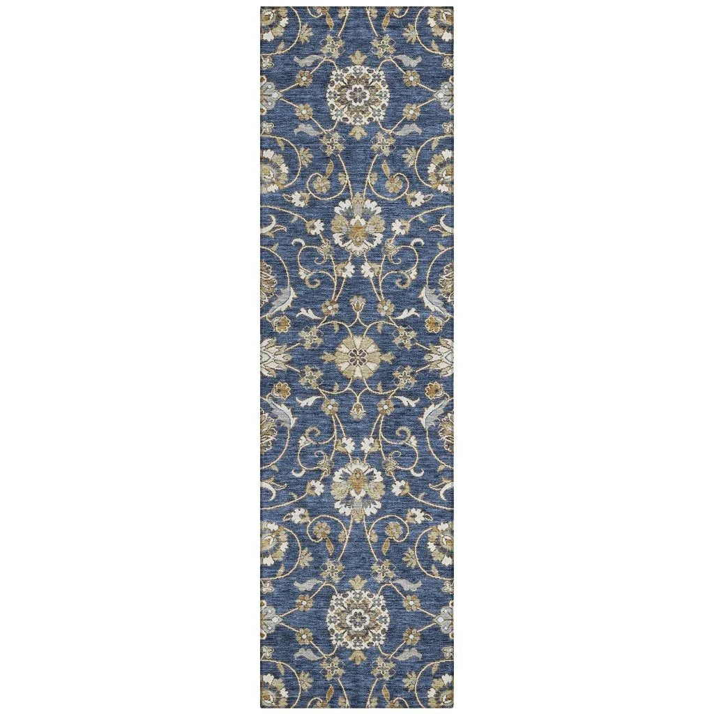 LOOMLAN Rugs Irene Blue Washable Indoor-Outdoor Rug