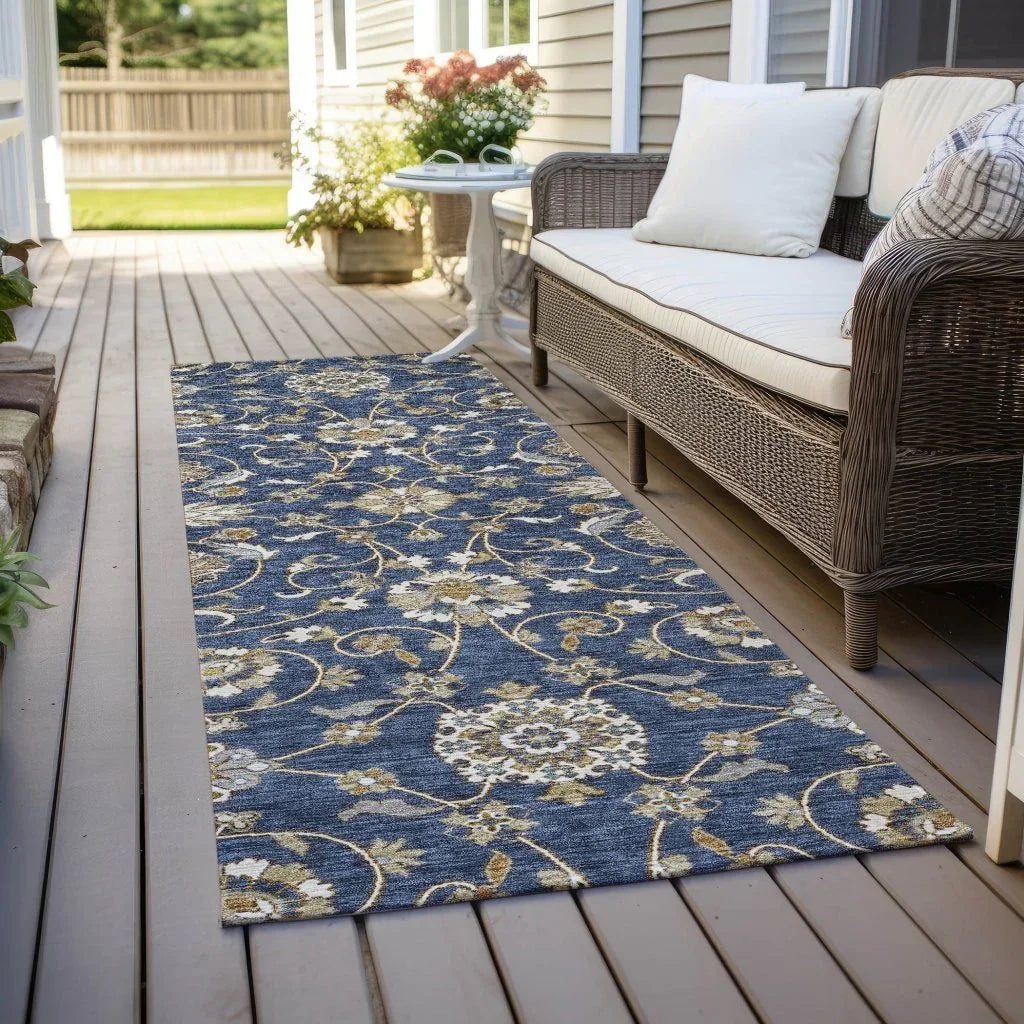 LOOMLAN Rugs Irene Blue Washable Indoor-Outdoor Rug