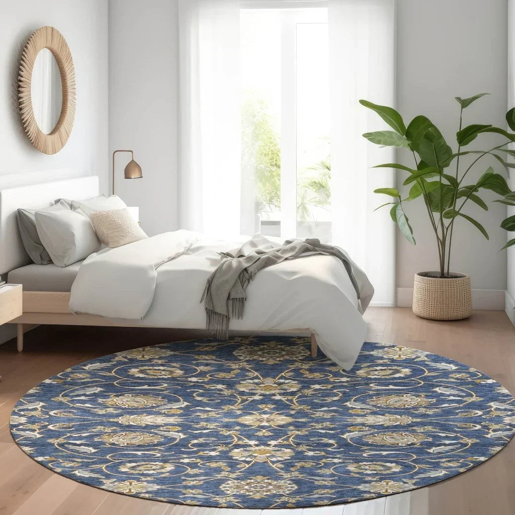 LOOMLAN Rugs Irene Blue Washable Indoor-Outdoor Rug