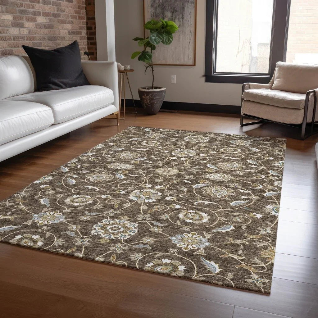 LOOMLAN Rugs Irene Brown Washable Indoor-Outdoor Rug