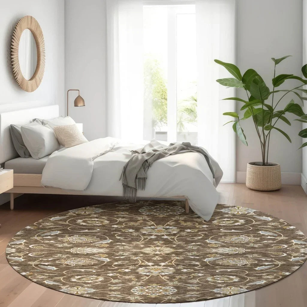 LOOMLAN Rugs Irene Brown Washable Indoor-Outdoor Rug