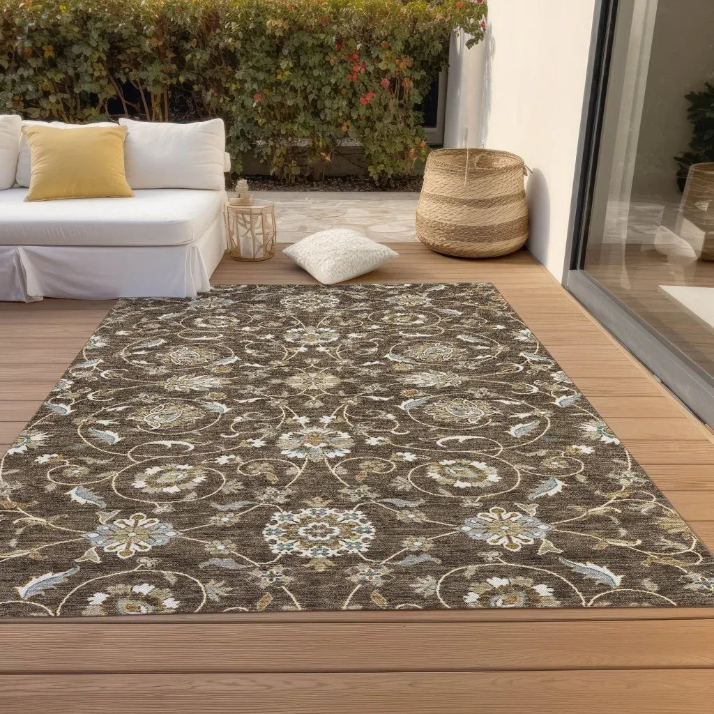 LOOMLAN Rugs Irene Brown Washable Indoor-Outdoor Rug