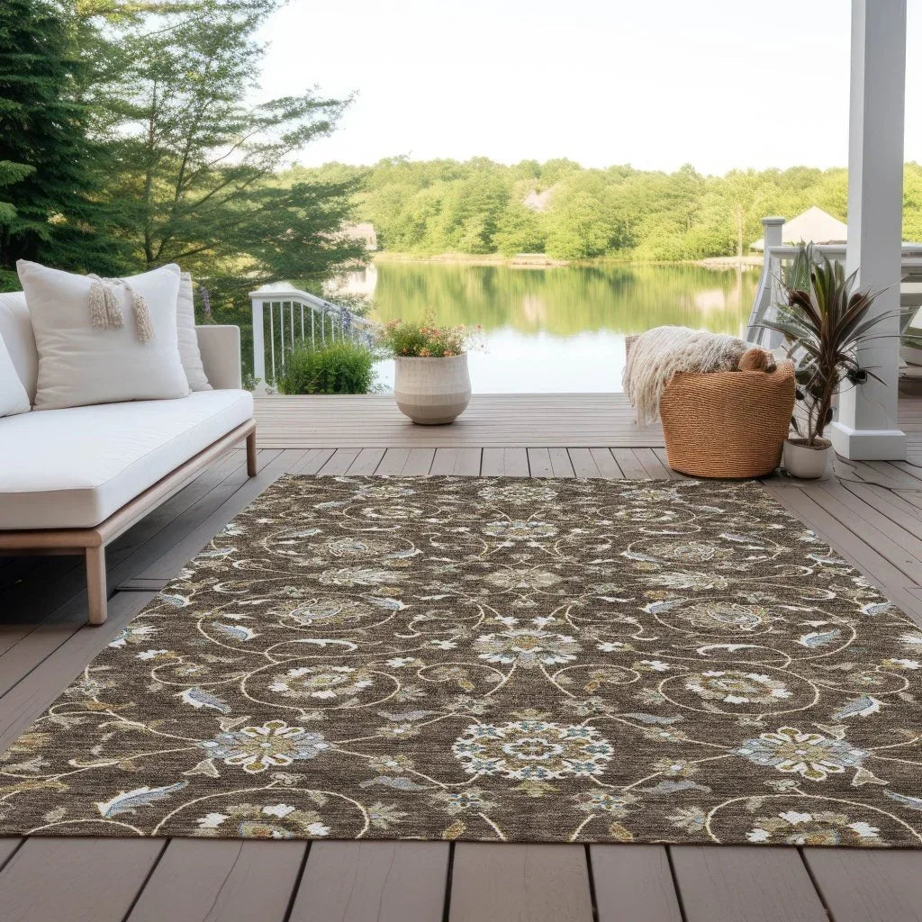 LOOMLAN Rugs Irene Brown Washable Indoor-Outdoor Rug