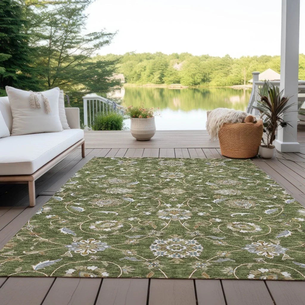 LOOMLAN Rugs Irene Green Washable Indoor-Outdoor Rug