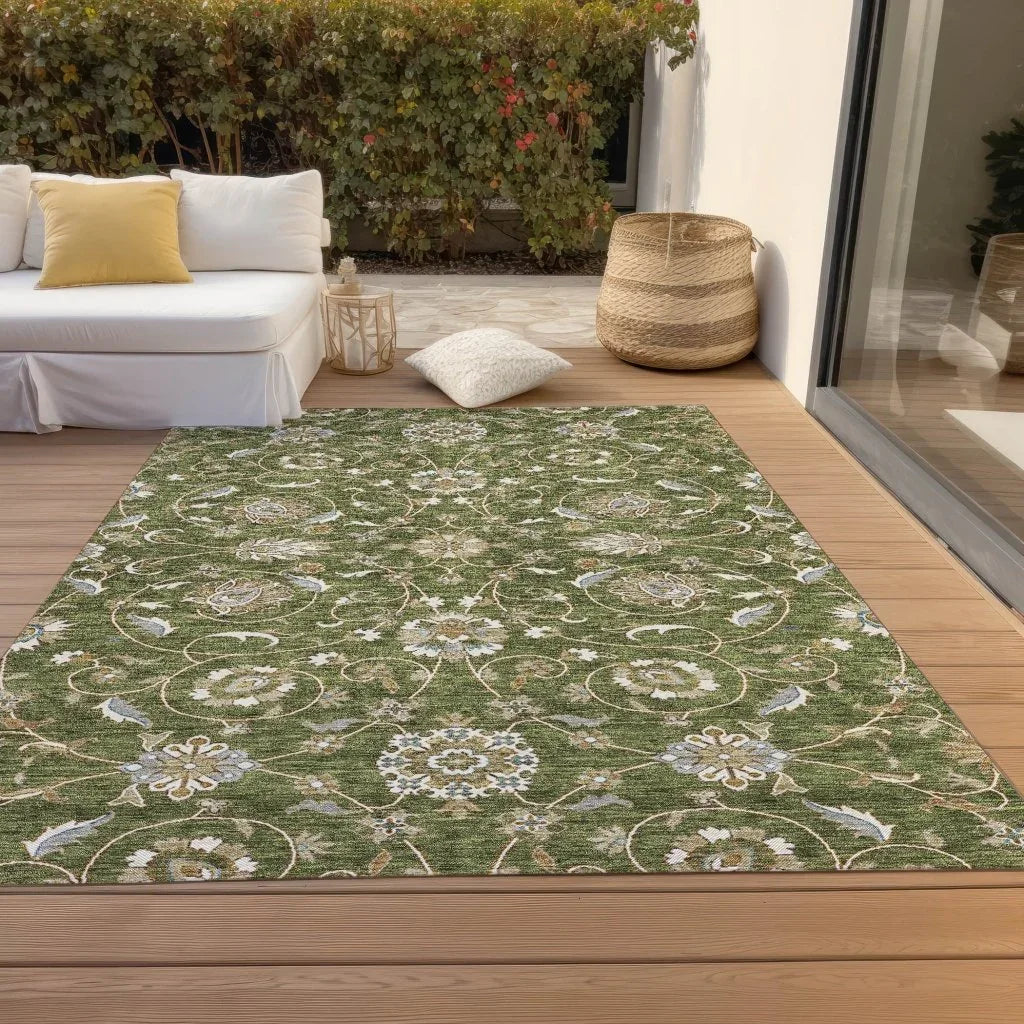 LOOMLAN Rugs Irene Green Washable Indoor-Outdoor Rug
