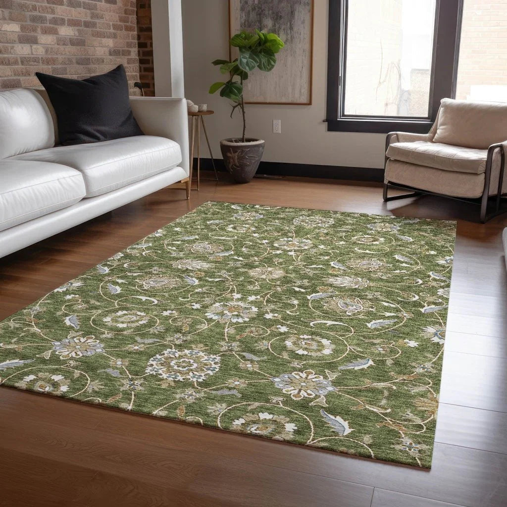 LOOMLAN Rugs Irene Green Washable Indoor-Outdoor Rug
