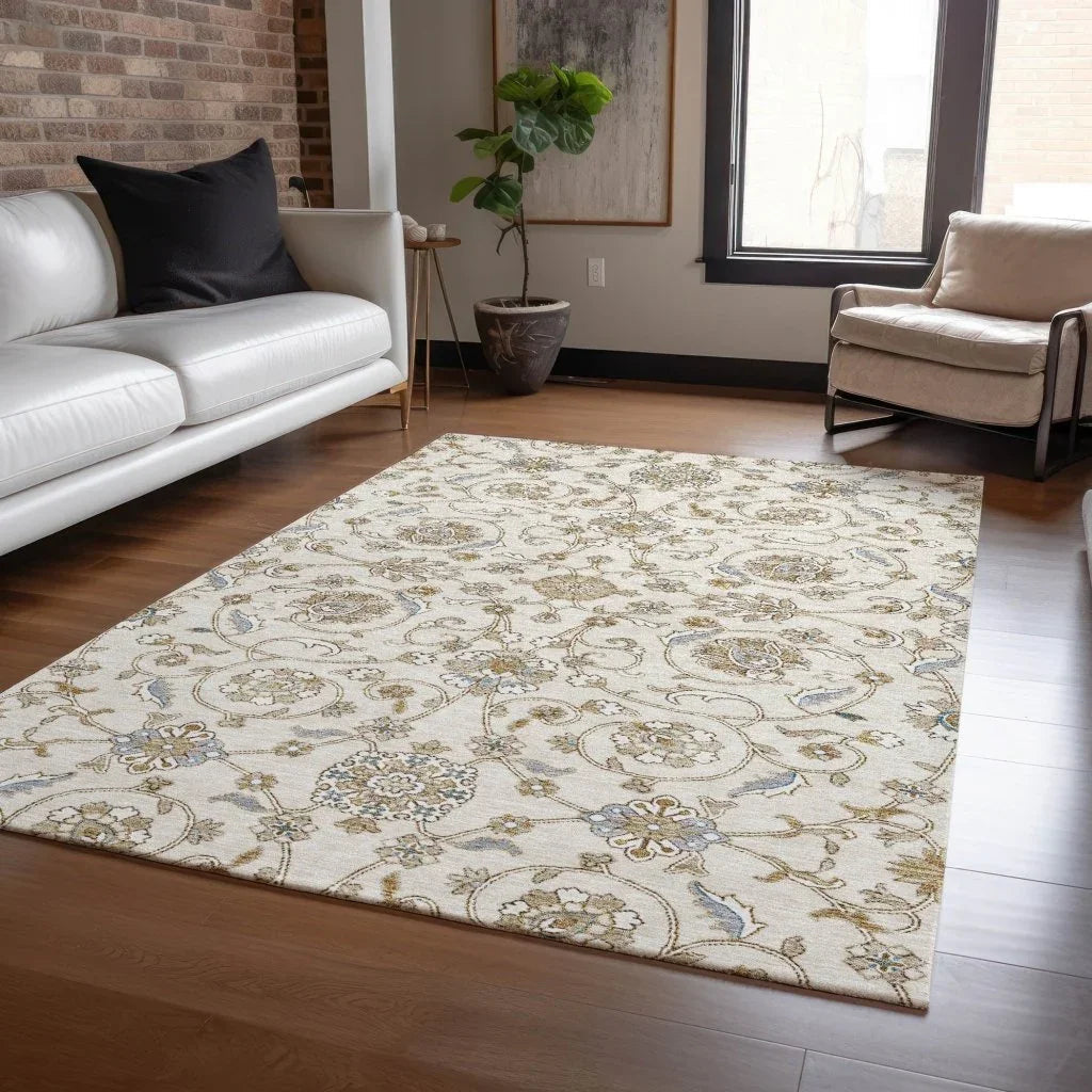 LOOMLAN Rugs Irene Ivory Washable Indoor-Outdoor Rug