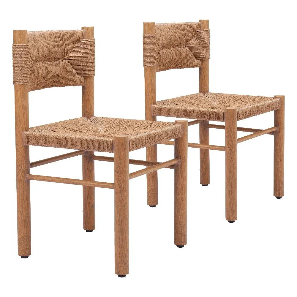 Iska Natural Wood Armless Dining Chair 2PC - LOOMLAN - Zuo Modern - Outdoor Dining Chairs