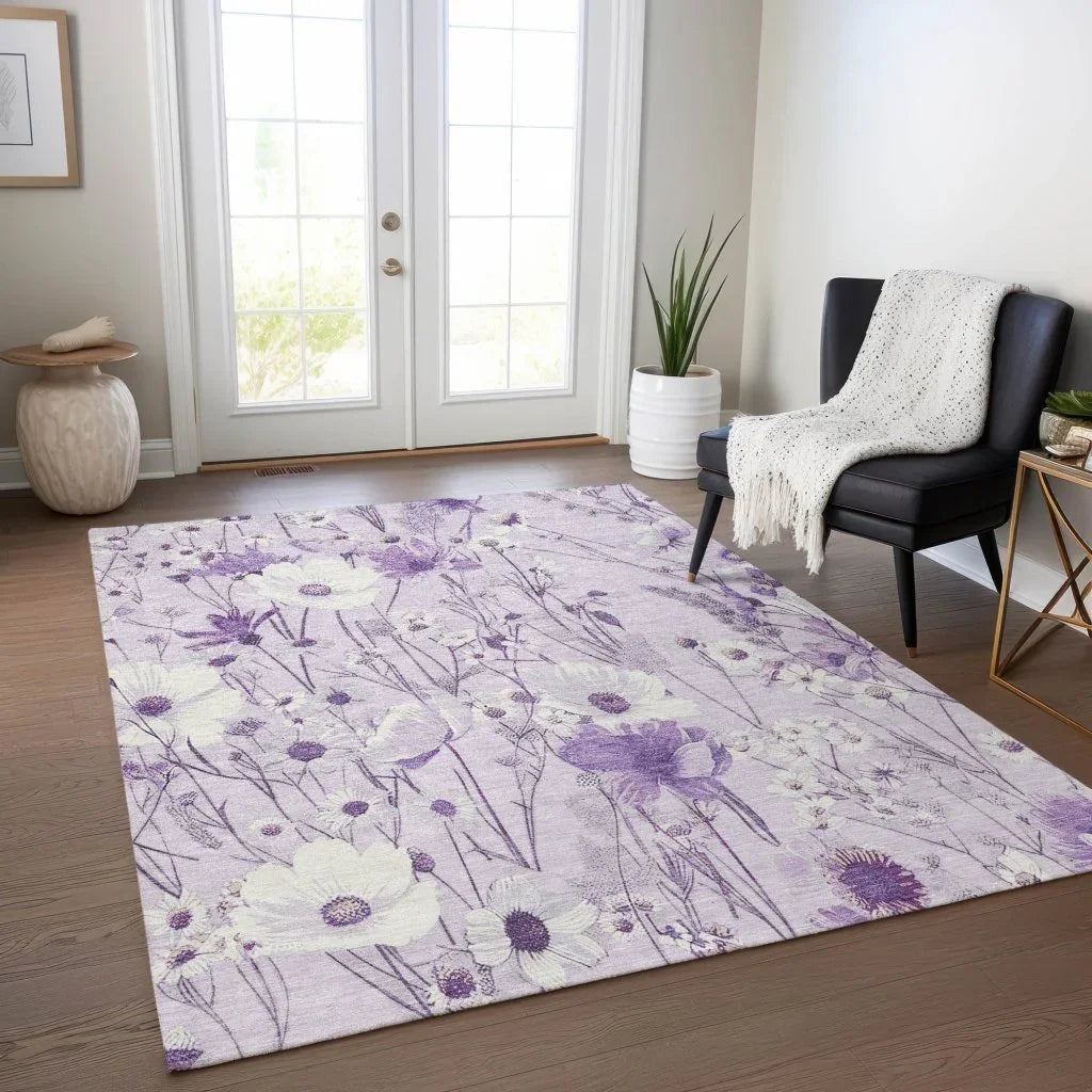 LOOMLAN Rugs Jameera Purple Washable Indoor-Outdoor Rug