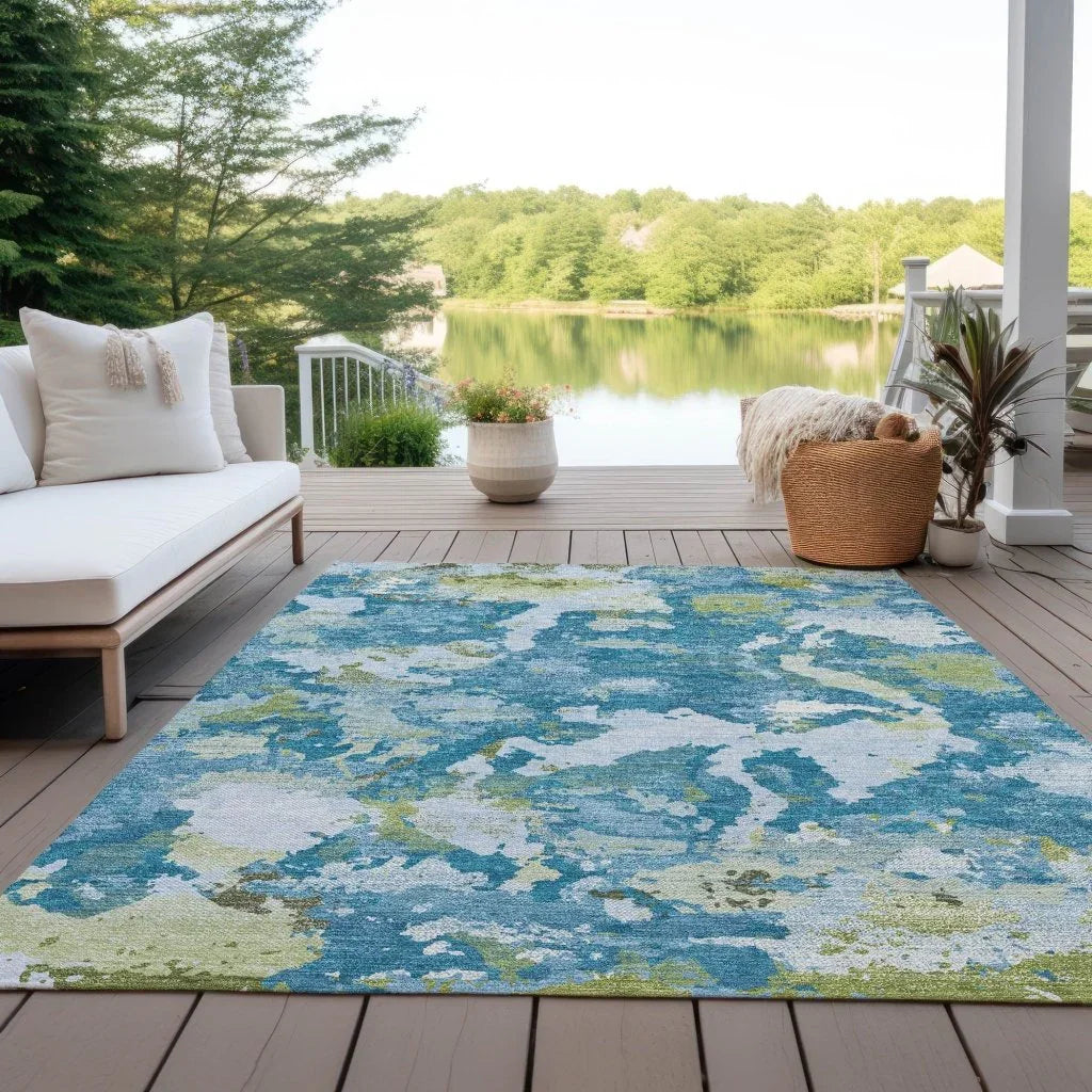 LOOMLAN Rugs Jetra Blue Washable Indoor-Outdoor Rug