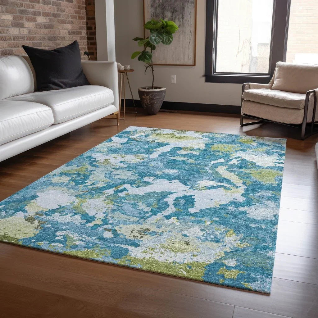 LOOMLAN Rugs Jetra Blue Washable Indoor-Outdoor Rug