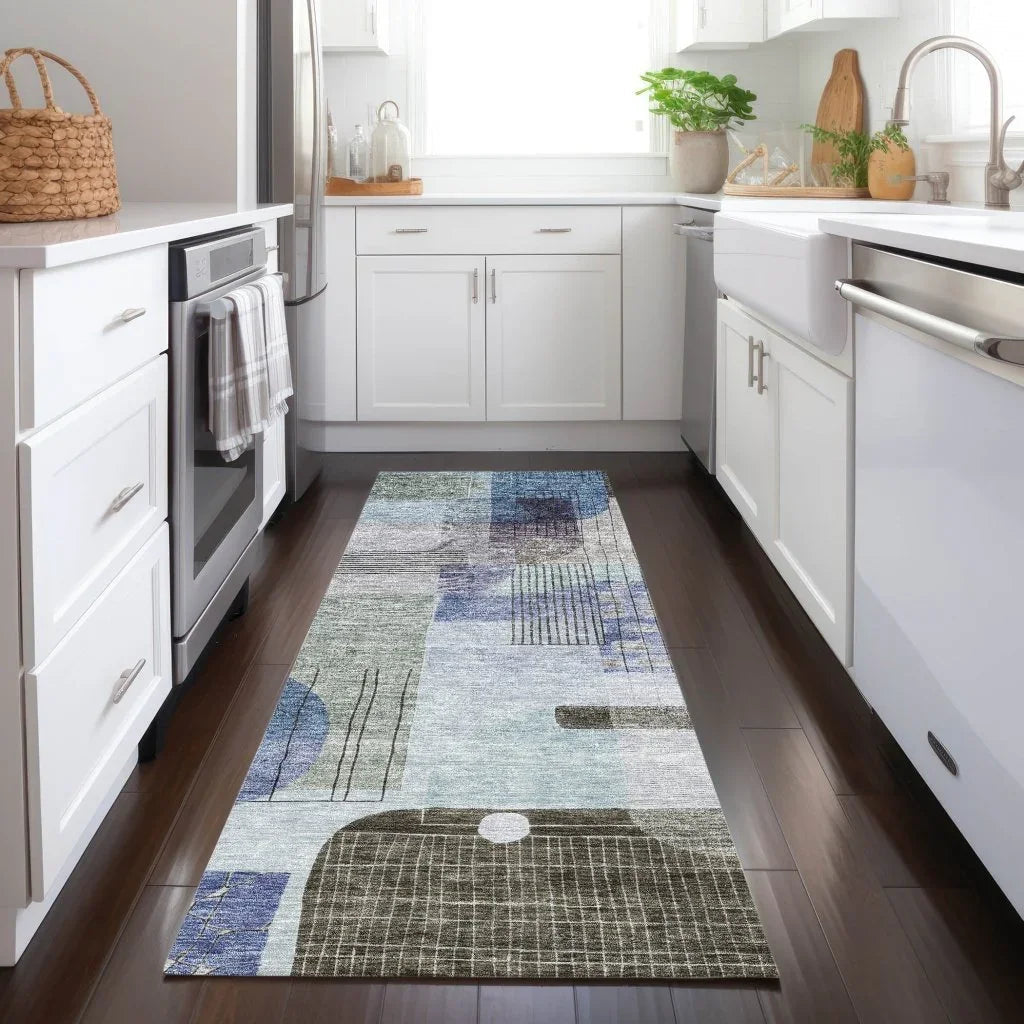 LOOMLAN Rugs Jude Blue Washable Indoor-Outdoor Rug
