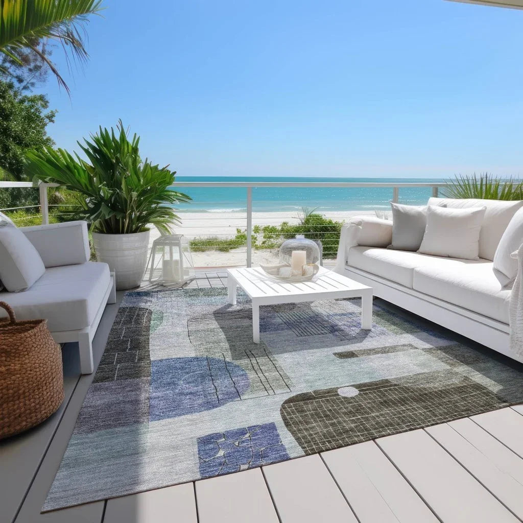 LOOMLAN Rugs Jude Blue Washable Indoor-Outdoor Rug
