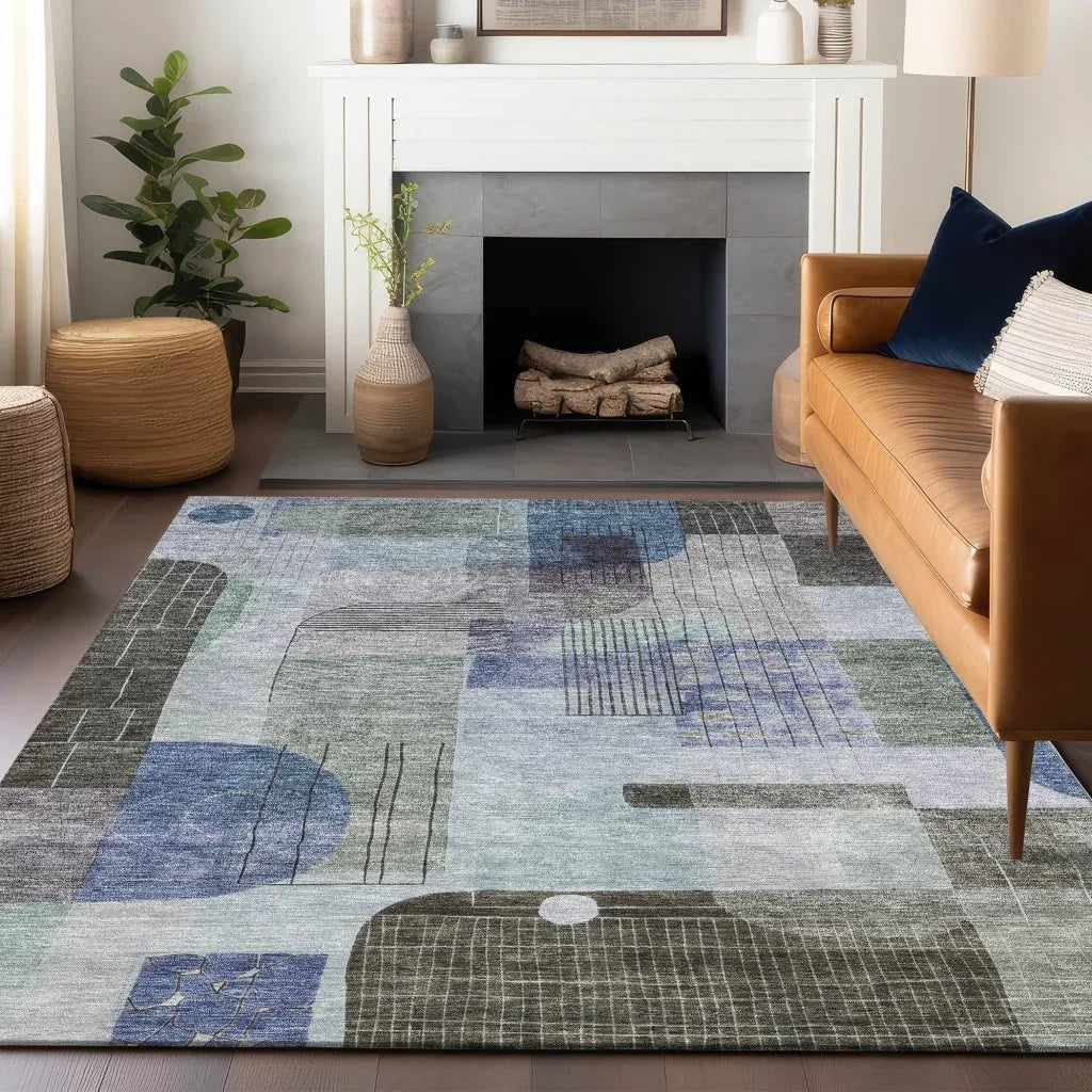 LOOMLAN Rugs Jude Blue Washable Indoor-Outdoor Rug