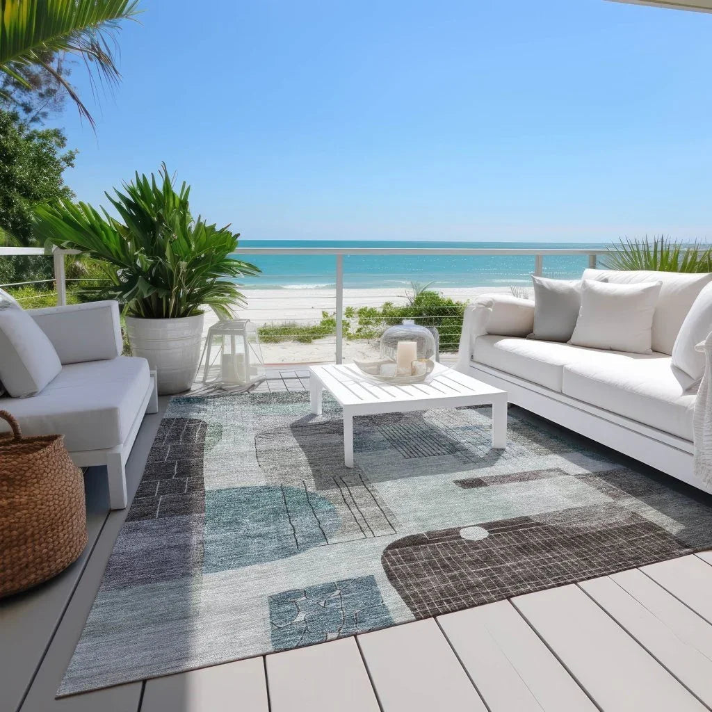 LOOMLAN Rugs Jude Teal Washable Indoor-Outdoor Rug