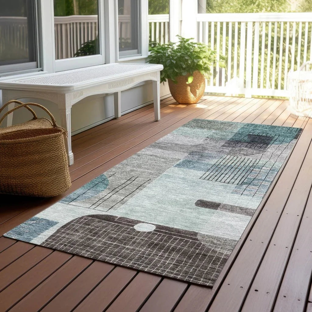 LOOMLAN Rugs Jude Teal Washable Indoor-Outdoor Rug