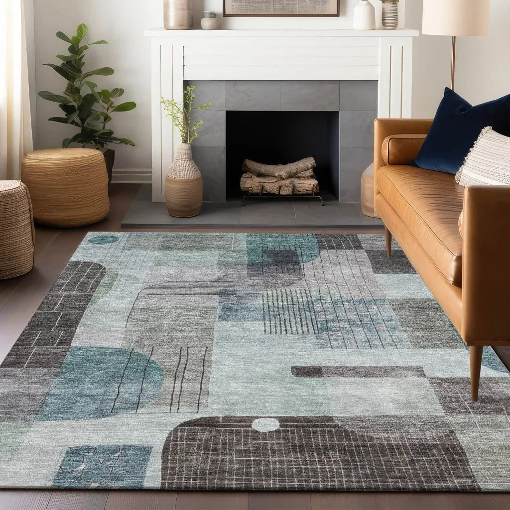 LOOMLAN Rugs Jude Teal Washable Indoor-Outdoor Rug