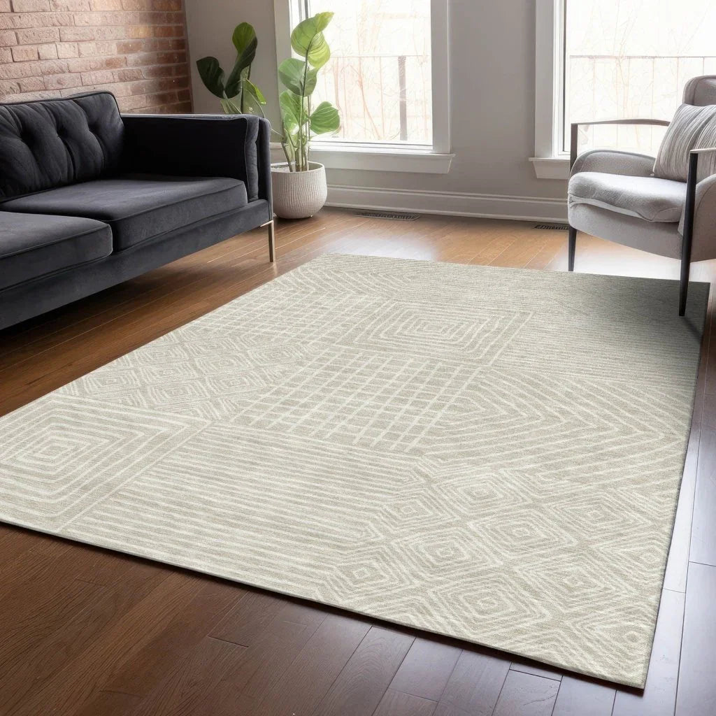 LOOMLAN Rugs Junia Beige Washable Indoor-Outdoor Rug